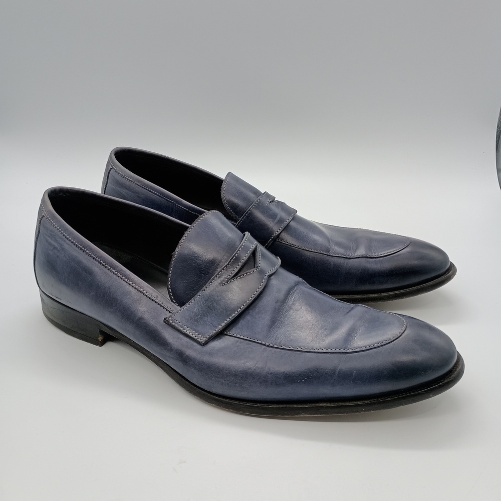 Paul Evans Mens Navy Blue Leather Penny Loafers Made‎ in Italy Size 11